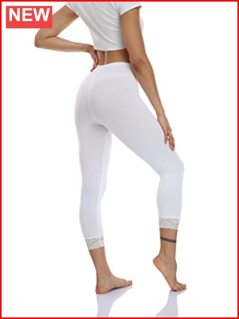 High Waist Capri Leggings with Lace Trim Buttery Soft Stretchy Yoga
